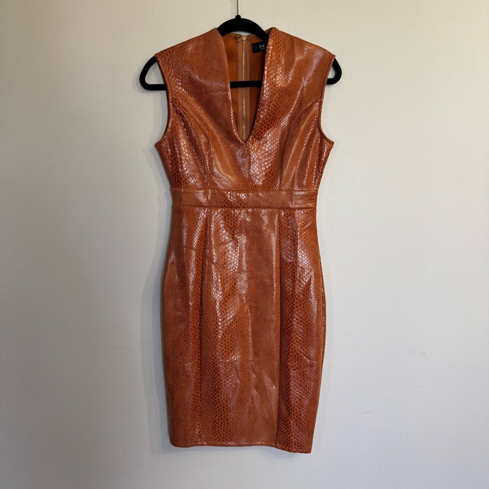 Akira Snake Skin Fitted Dress | Size Small | Sexy Date Night Plunge Neck Bodycon